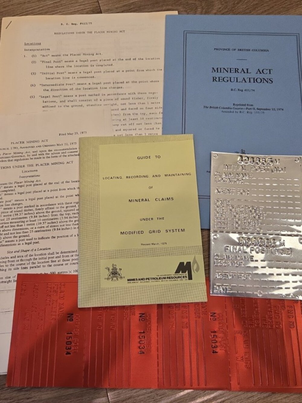 Vintage British Columbia Canada Mineral Act Regulations Book & Post Markers